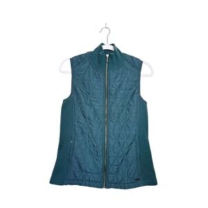 Prana Diva Sherpa-Lined Teal Green Quilted Full Zip Puffer Vest Women S